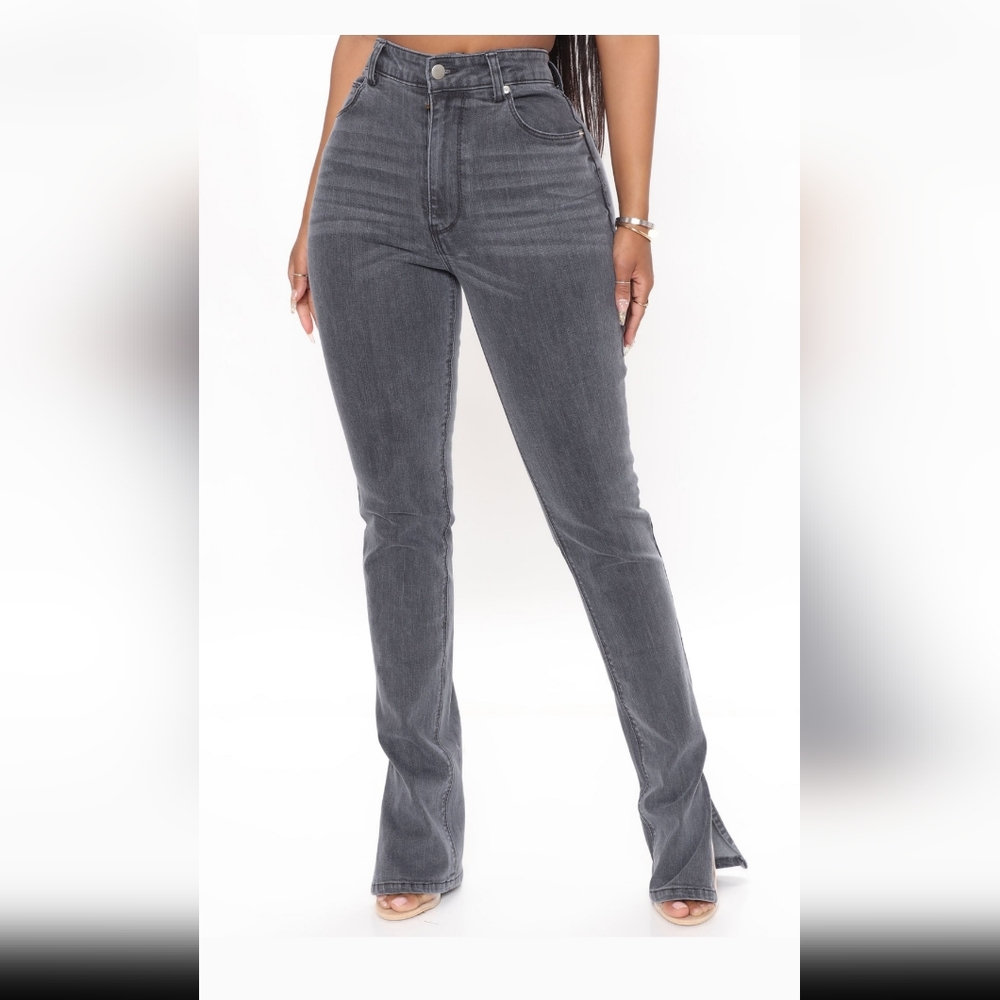 Fashion Nova grey split hem skinny jeans size 13